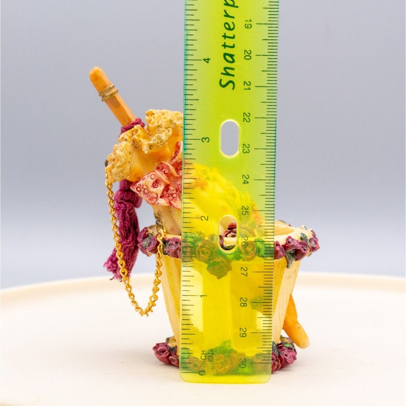 Miniature Floral Umbrella in Umbrella Stand Resin Figurine With Tassel
