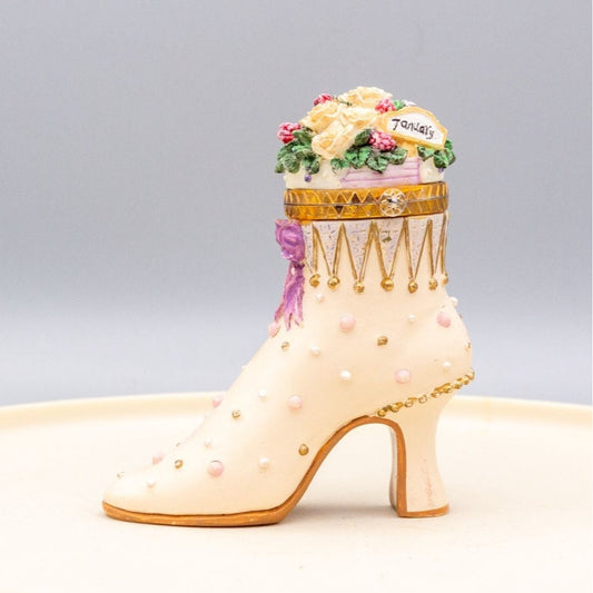 Miniature Resin Shoe Trinket Box January Floral Victorian Figurine