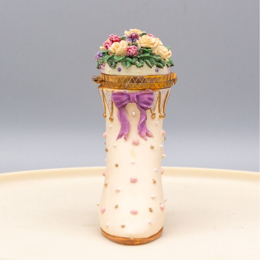 Miniature Resin Shoe Trinket Box January Floral Victorian Figurine