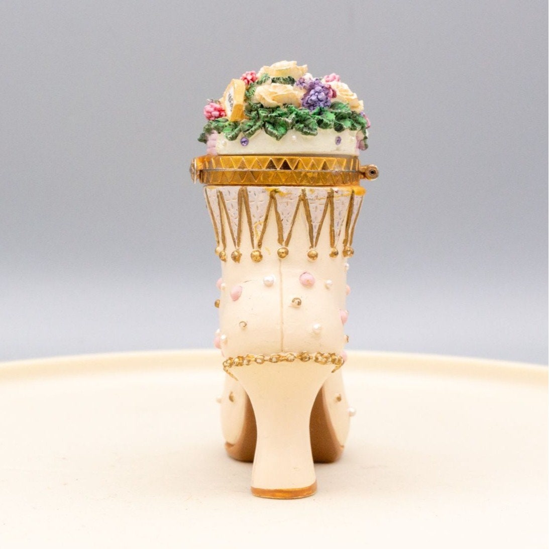 Miniature Resin Shoe Trinket Box January Floral Victorian Figurine