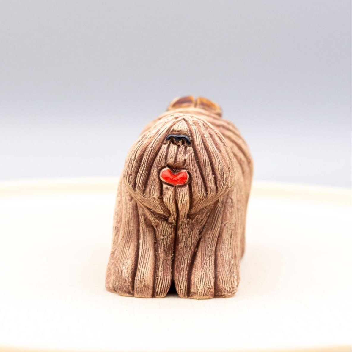 Vintage Komondor Sheep Dog Figurine Signed Ceramic