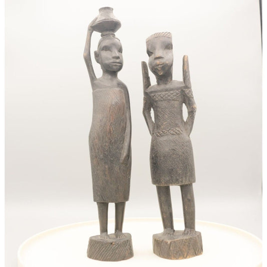 Vintage Carved Wooden African Figurines Set of Two