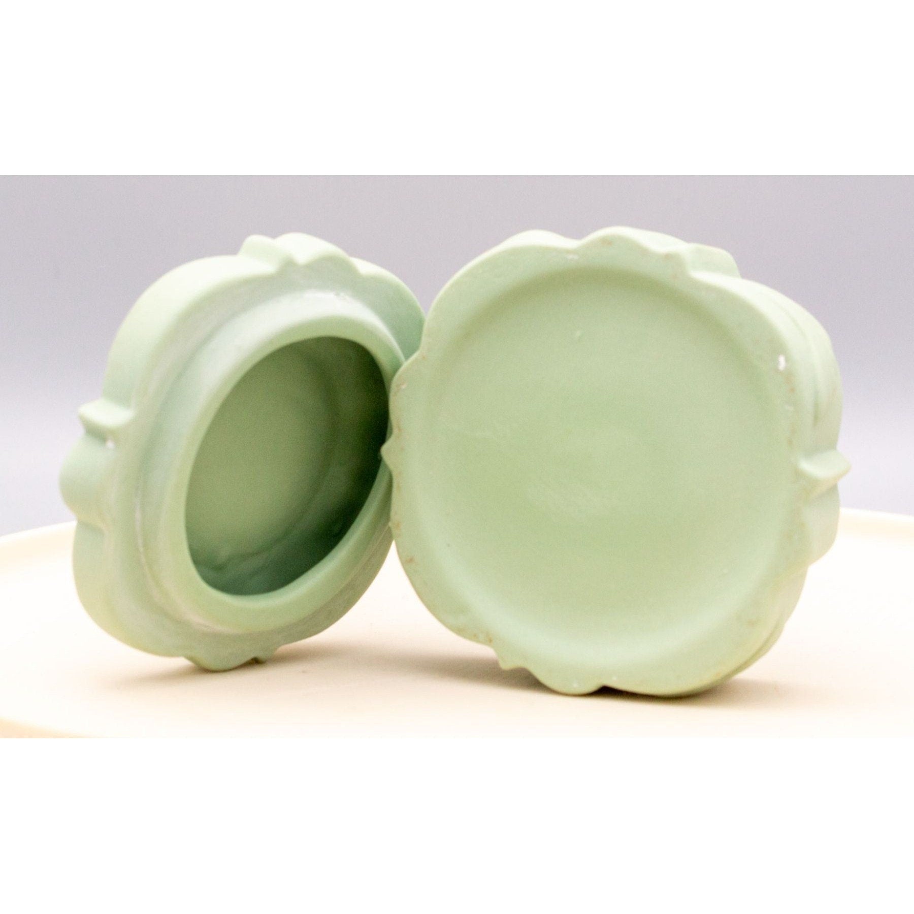 Vintage Wedgwood Style Green Trinket Box Applied Flowers