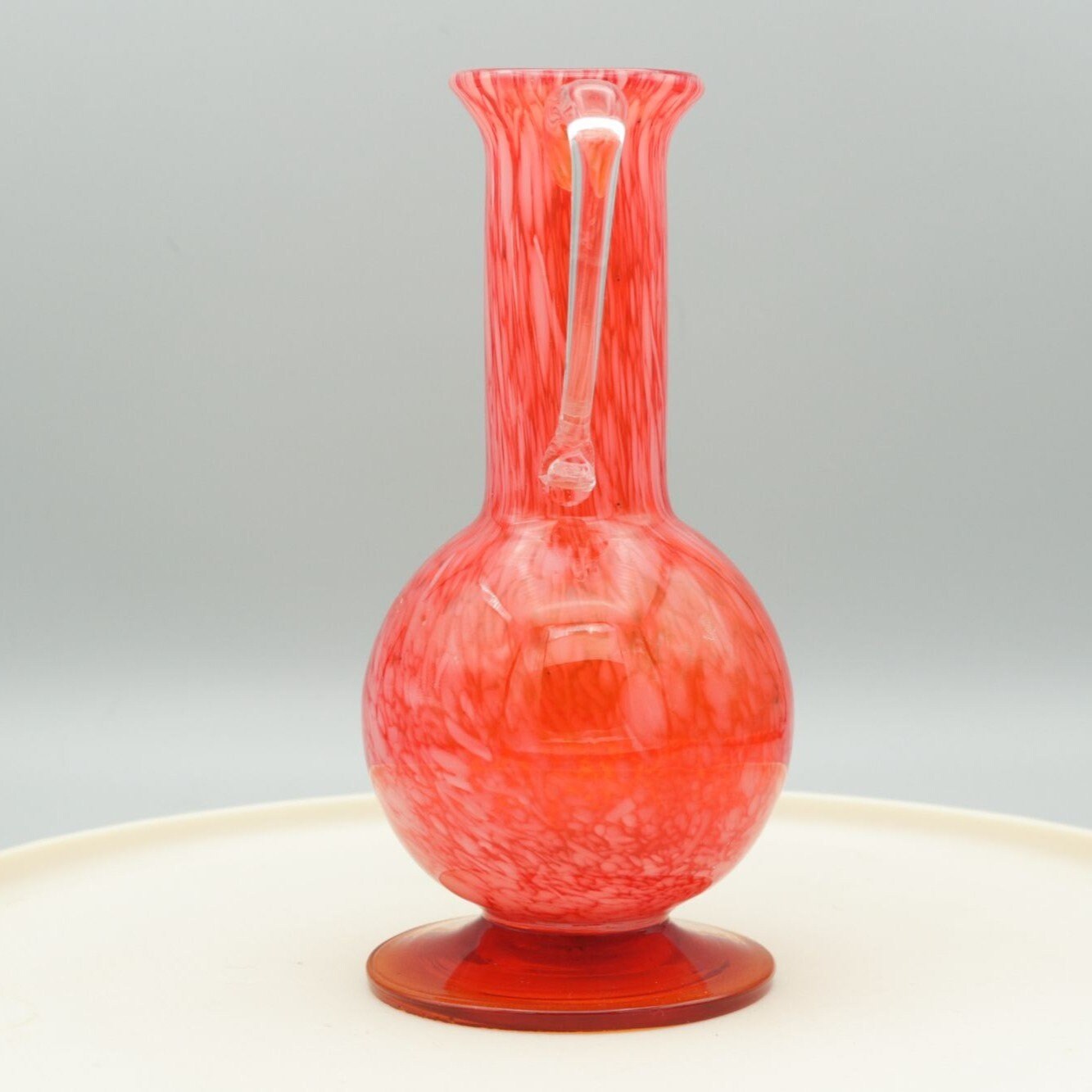 Vintage Wales Made in Japan Blown Glass Pitcher Red Orange