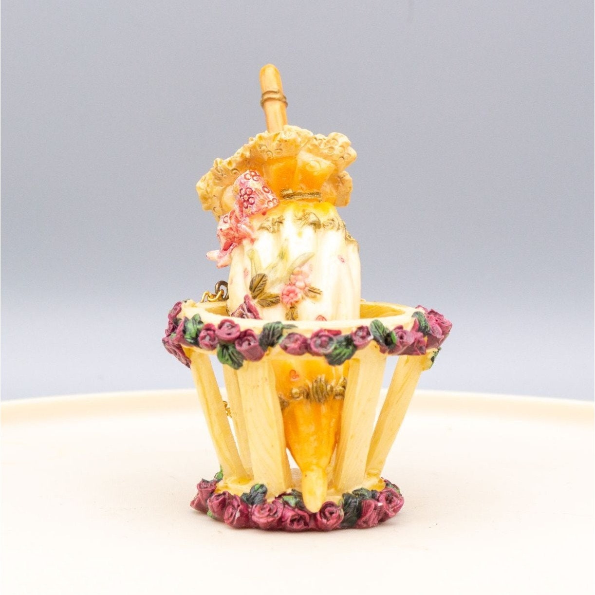 Miniature Floral Umbrella in Umbrella Stand Resin Figurine With Tassel