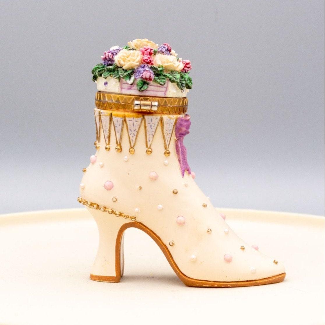 Miniature Resin Shoe Trinket Box January Floral Victorian Figurine
