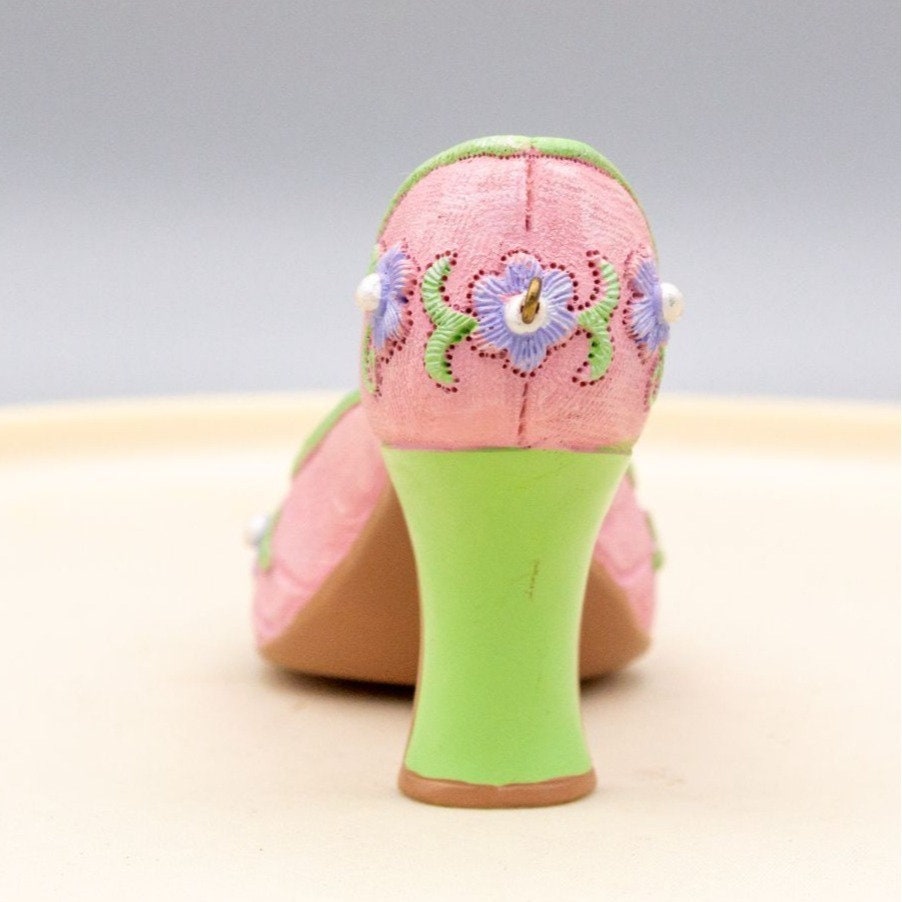 Miniature Resin Shoe Figurine Pink Floral Pearl Ornament