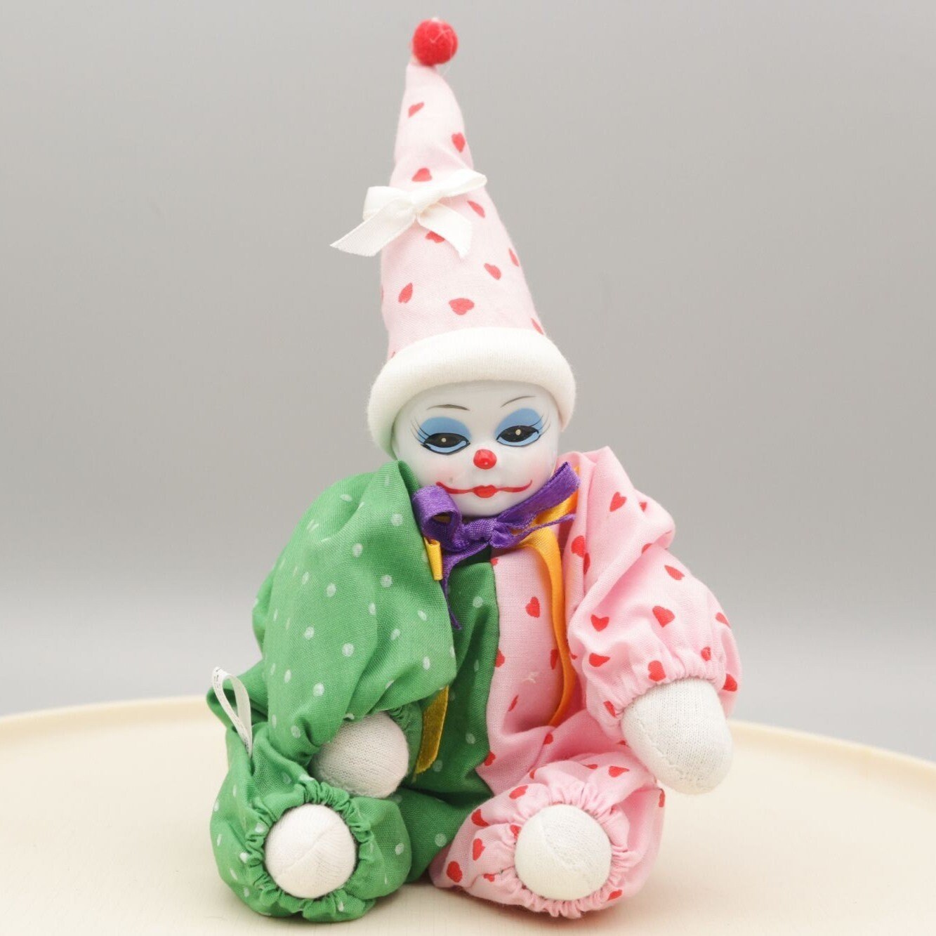 Vintage Porcelain Face Clown Soft-Bodied Doll