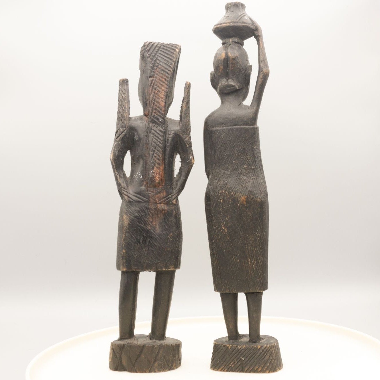 Vintage Carved Wooden African Figurines Set of Two