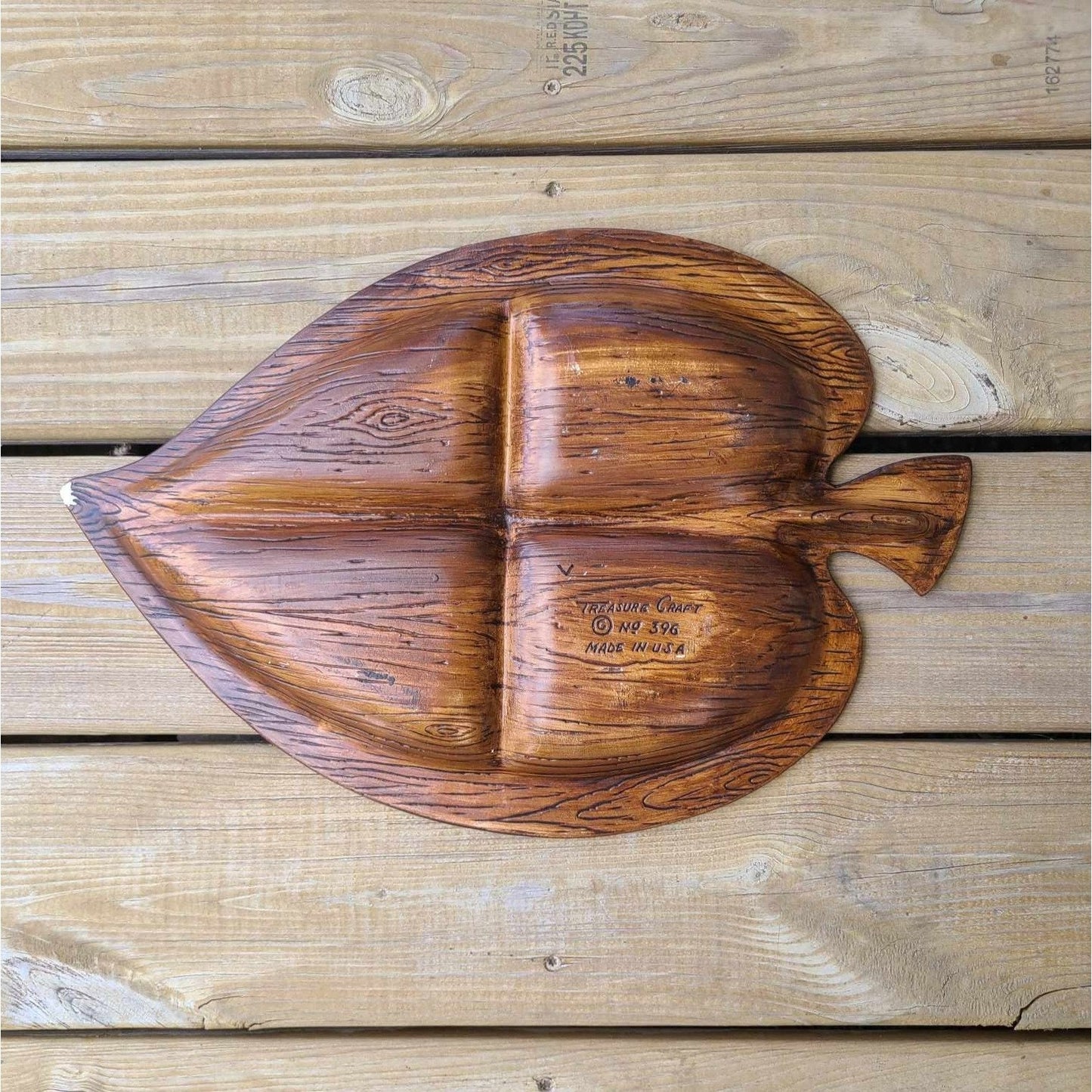 Vintage 1970s Treasure Craft Leaf Serving Dish Squirrel Brown Orange Yellow AS IS