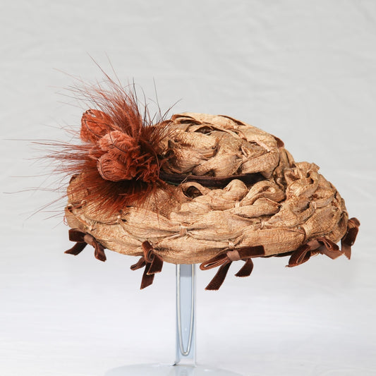 Vintage 40s Lady's Hat With Feathers Mushroom Shape
