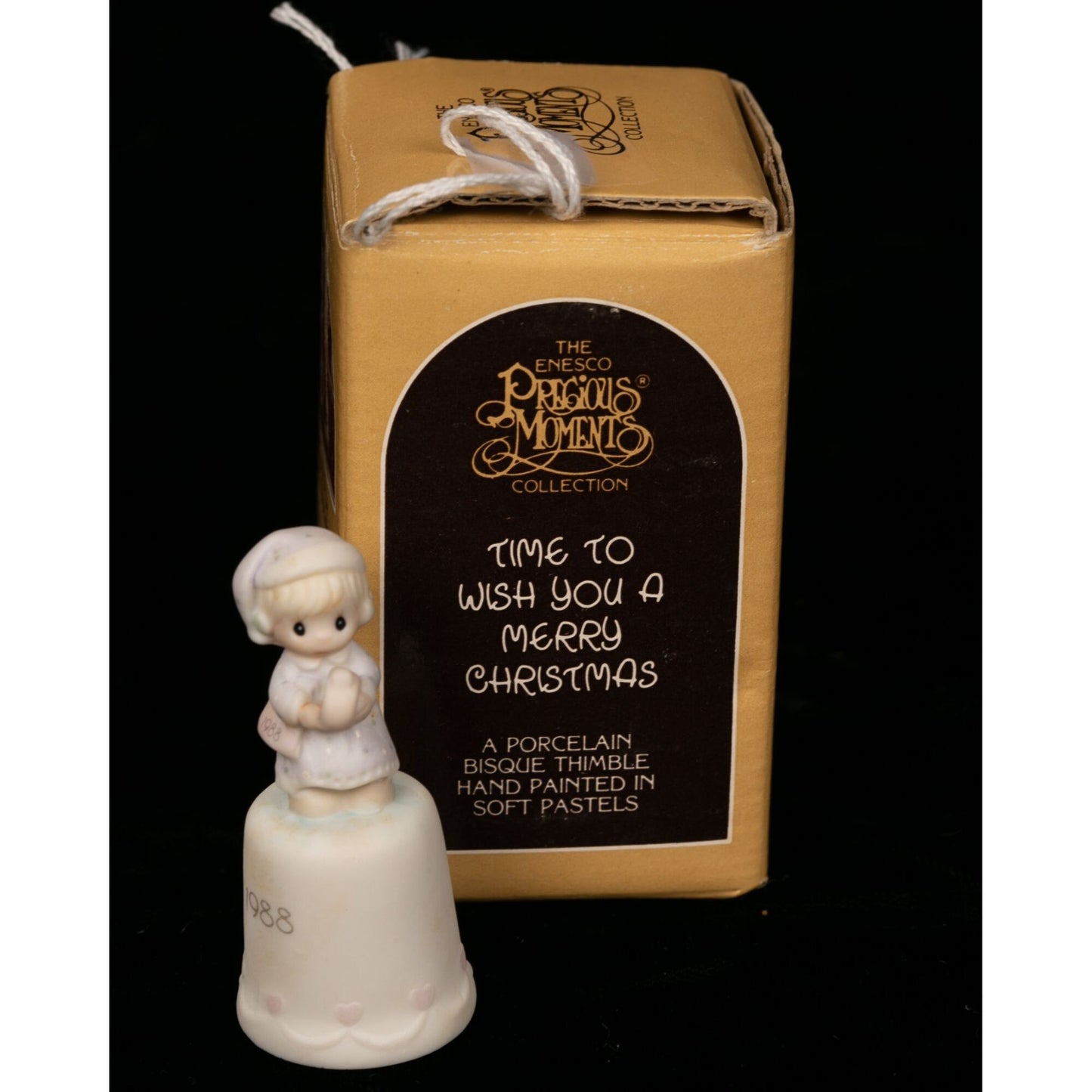 Vintage 1988 Precious Moments Time to Wish You a Merry Christmas Porcelain Thimble