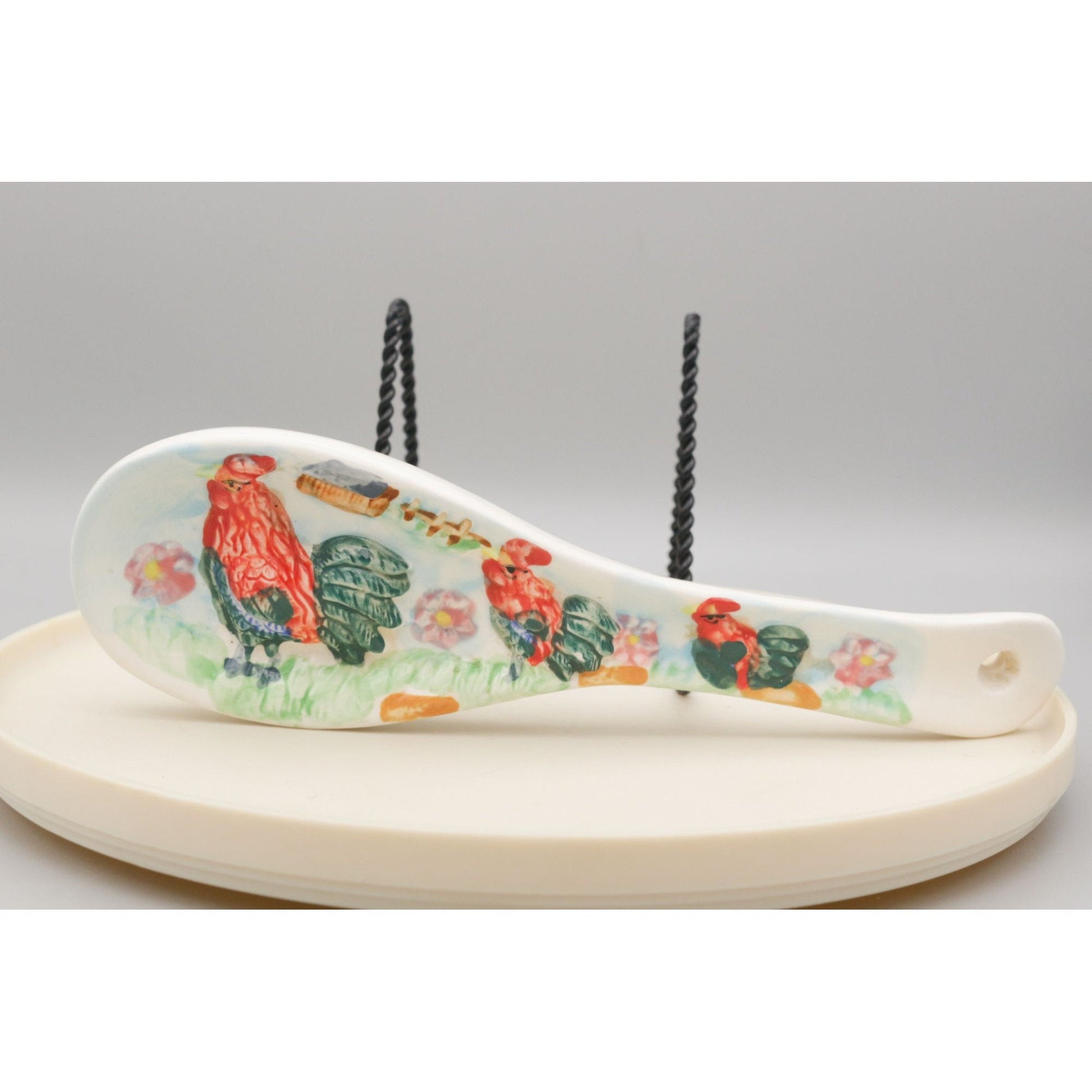 Vintage Ceramic Rooster Spoon Rest French Country Style