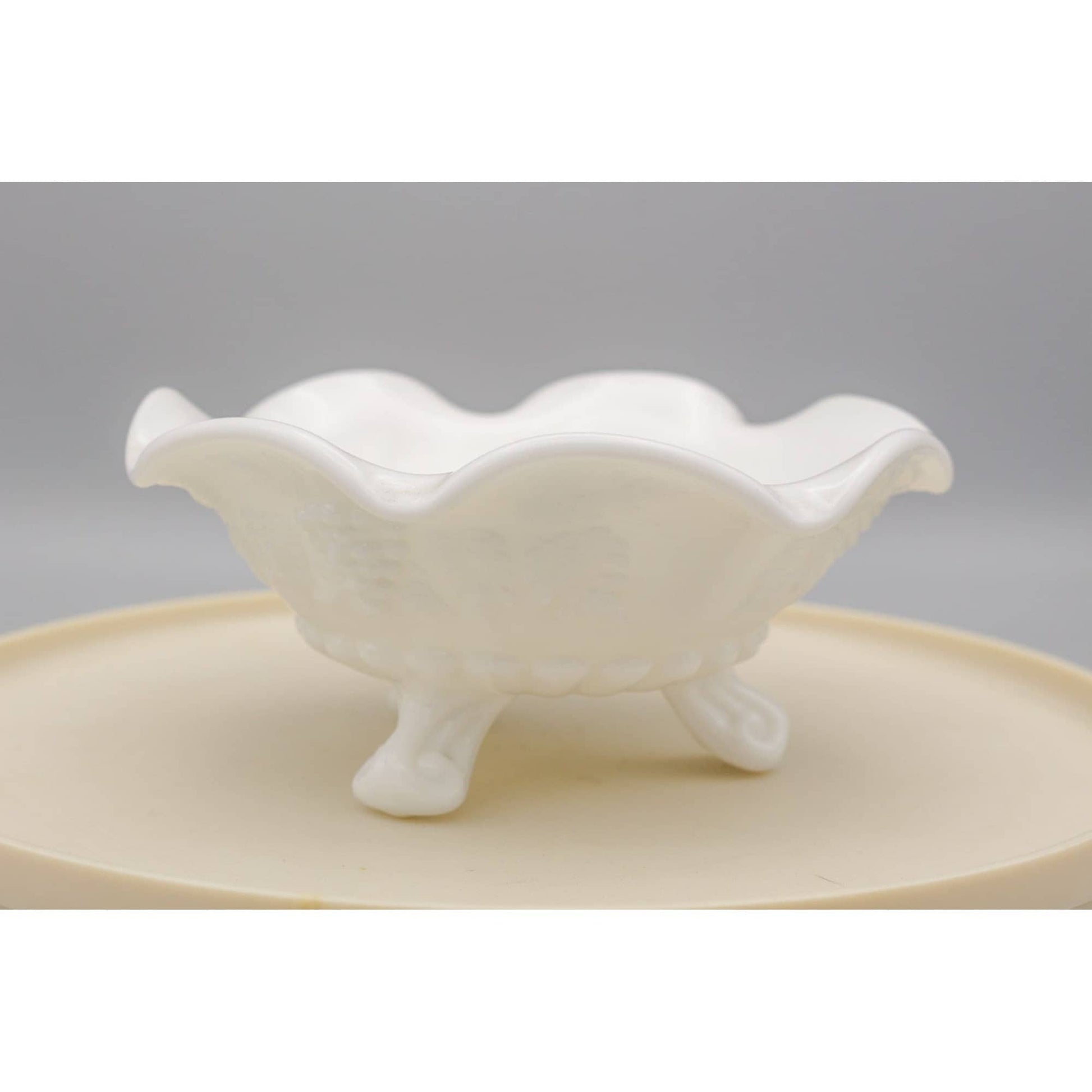 Vintage Westmoreland Milk Glass Footed Bowl Grape Leaf pattern