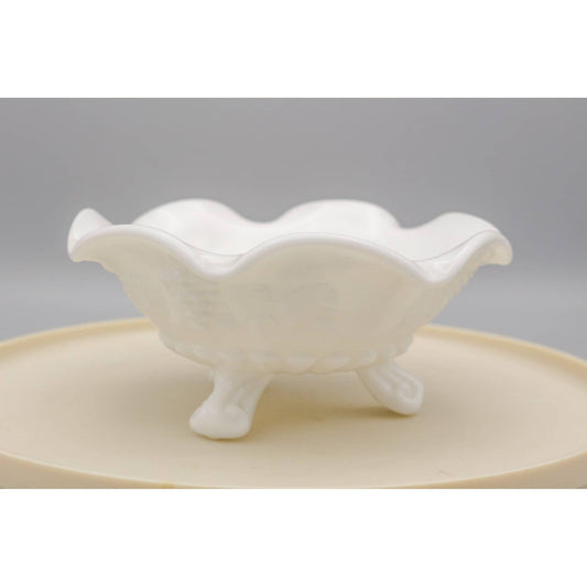 Vintage Westmoreland Milk Glass Footed Bowl Grape Leaf pattern