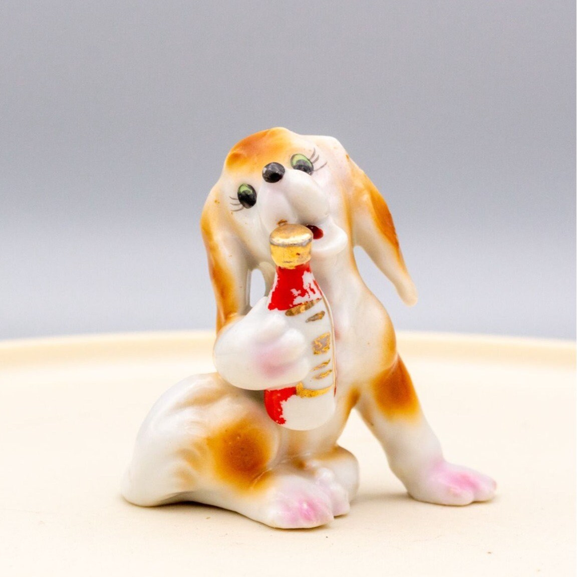 Vintage Dog With Cola Bottle Figurine Signed Japan