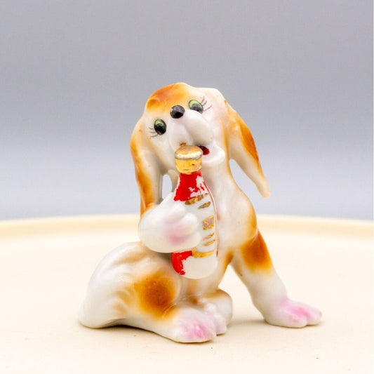 Vintage Dog With Cola Bottle Figurine Signed Japan