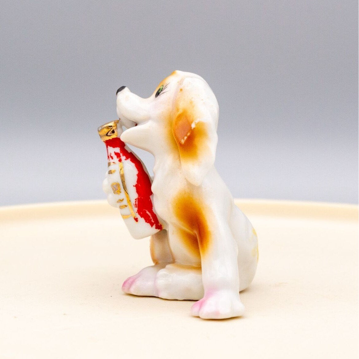 Vintage Dog With Cola Bottle Figurine Signed Japan