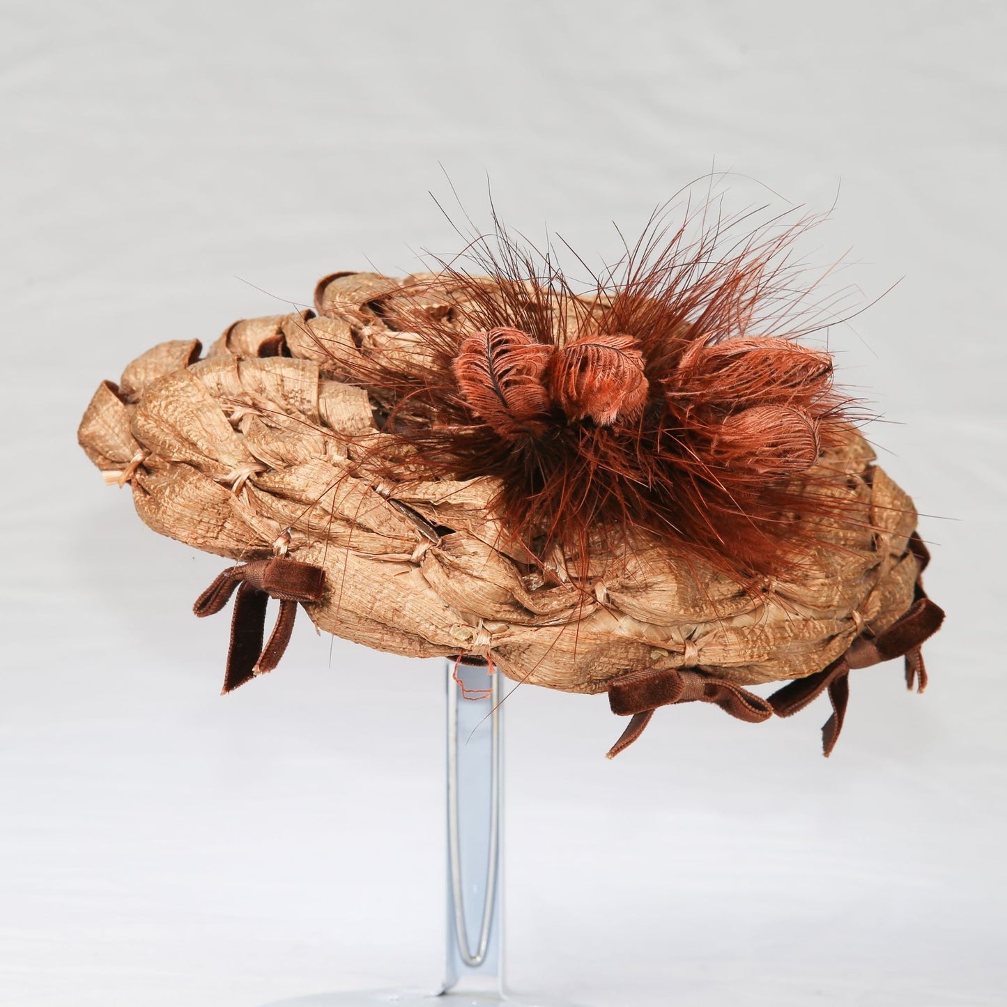Vintage 40s Lady's Hat With Feathers Mushroom Shape