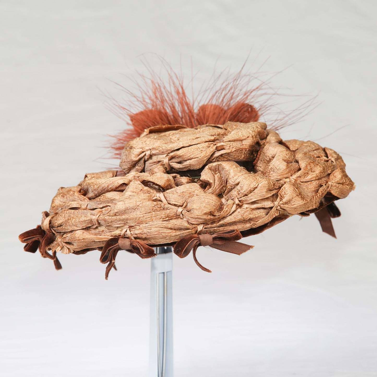 Vintage 40s Lady's Hat With Feathers Mushroom Shape