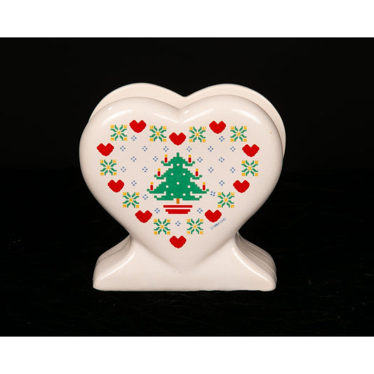 Vintage 1984 Treasure Craft Homespun Christmas Napkin Holder Ceramic