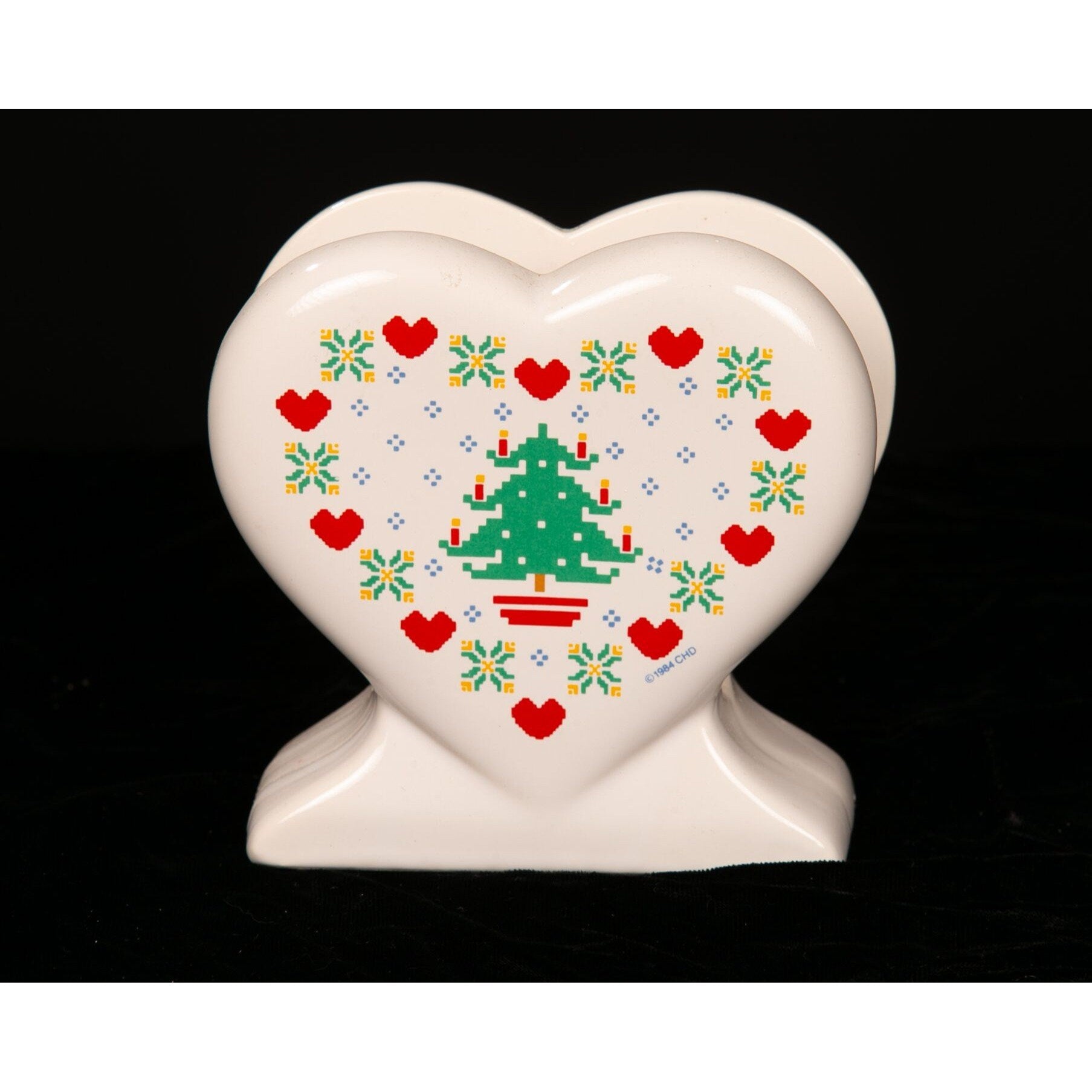 Vintage 1984 Treasure Craft Homespun Christmas Napkin Holder Ceramic