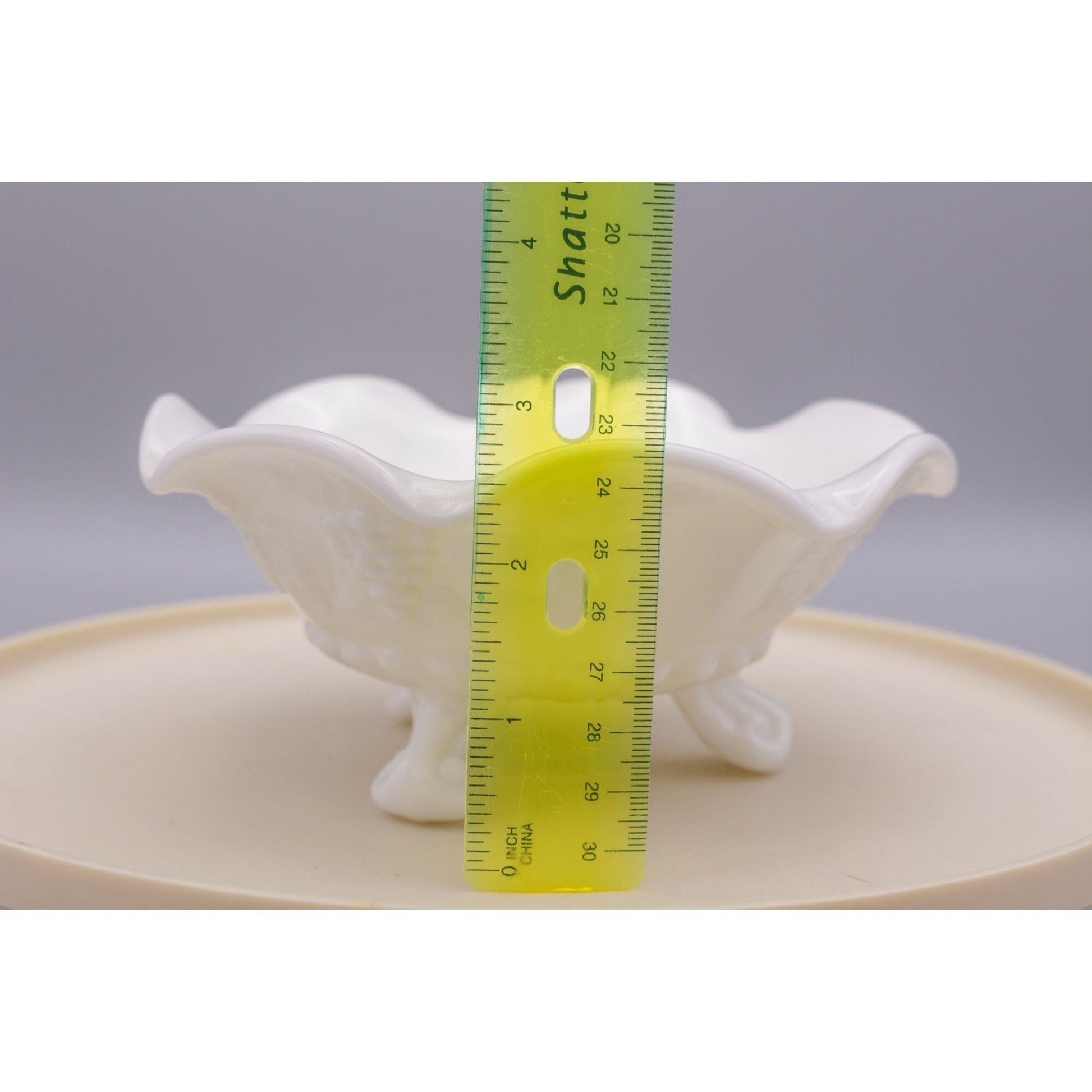 Vintage Westmoreland Milk Glass Footed Bowl Grape Leaf pattern