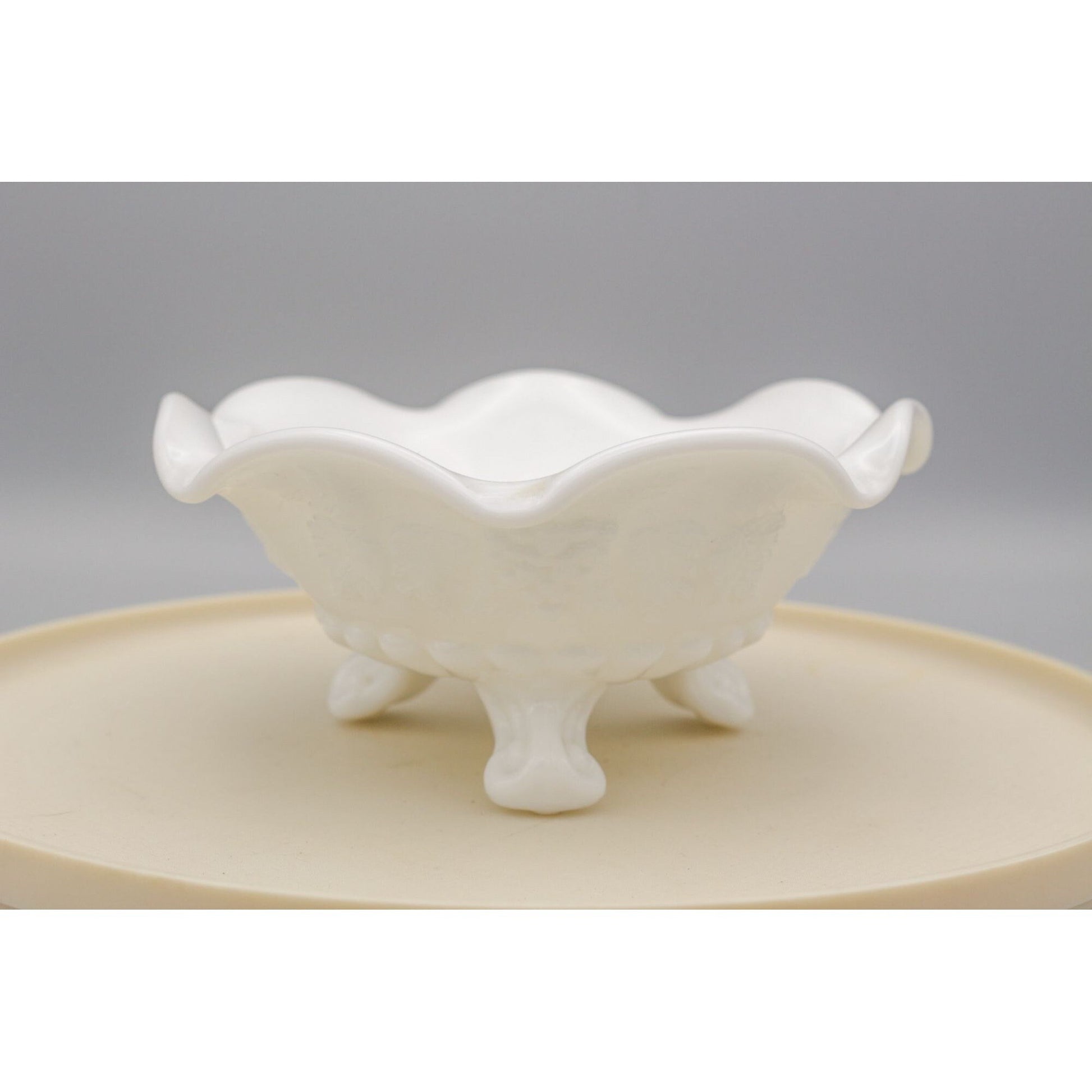 Vintage Westmoreland Milk Glass Footed Bowl Grape Leaf pattern