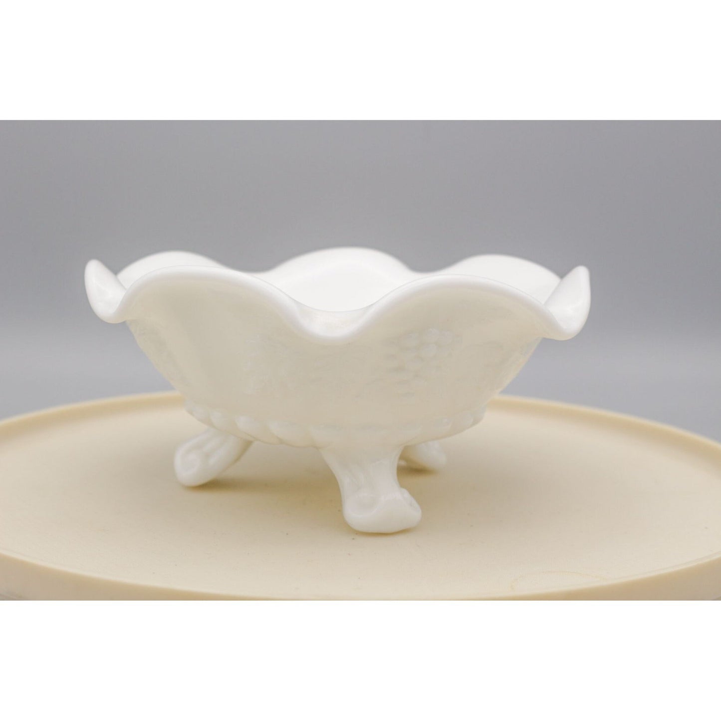 Vintage Westmoreland Milk Glass Footed Bowl Grape Leaf pattern