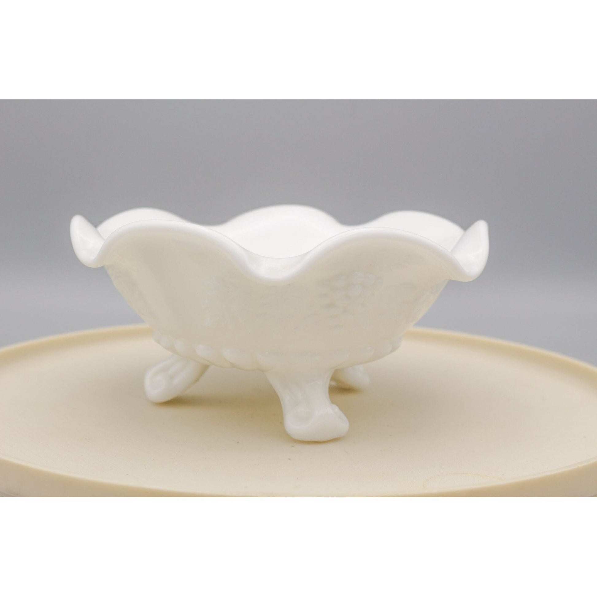 Vintage Westmoreland Milk Glass Footed Bowl Grape Leaf pattern