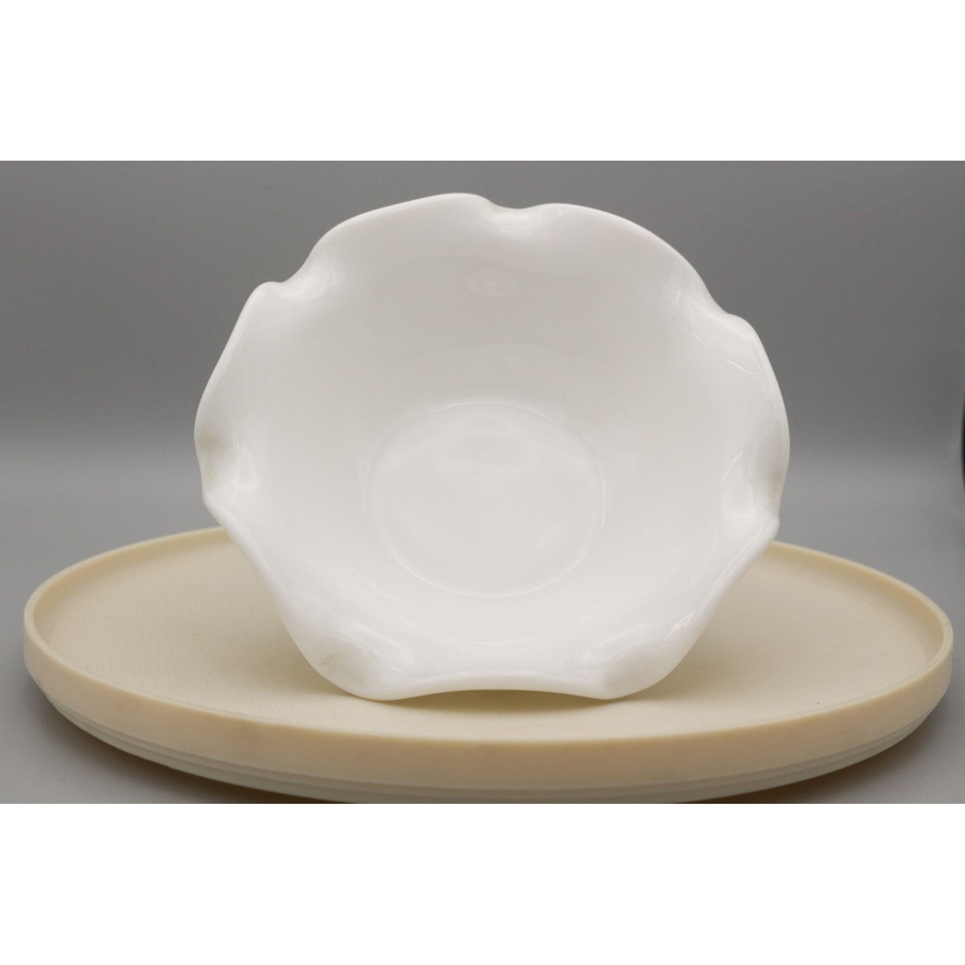 Vintage Westmoreland Milk Glass Footed Bowl Grape Leaf pattern