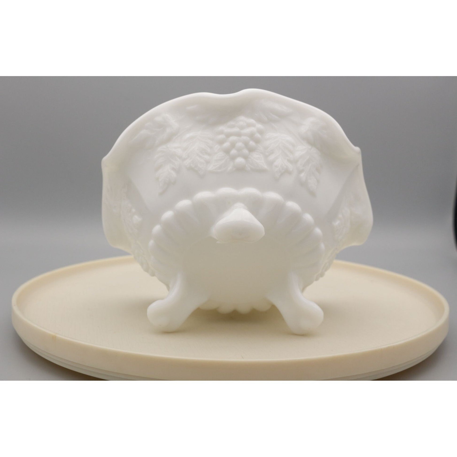 Vintage Westmoreland Milk Glass Footed Bowl Grape Leaf pattern