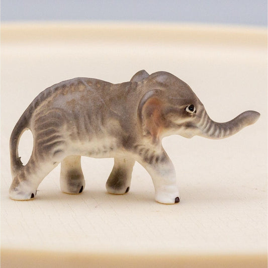 Vintage Miniature Elephant Figurine Bisque Porcelain Tiny 1 inch