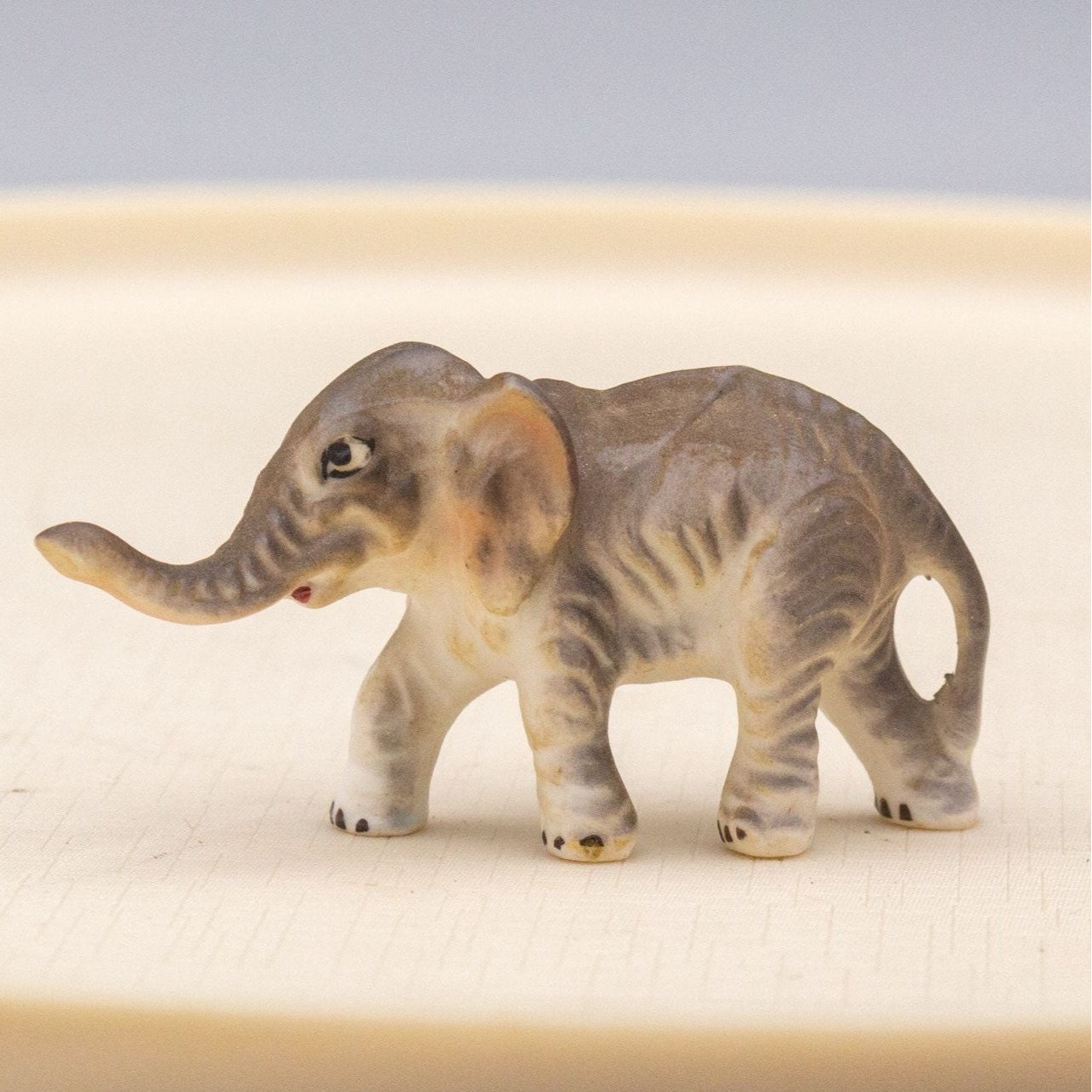 Vintage Miniature Elephant Figurine Bisque Porcelain Tiny 1 inch