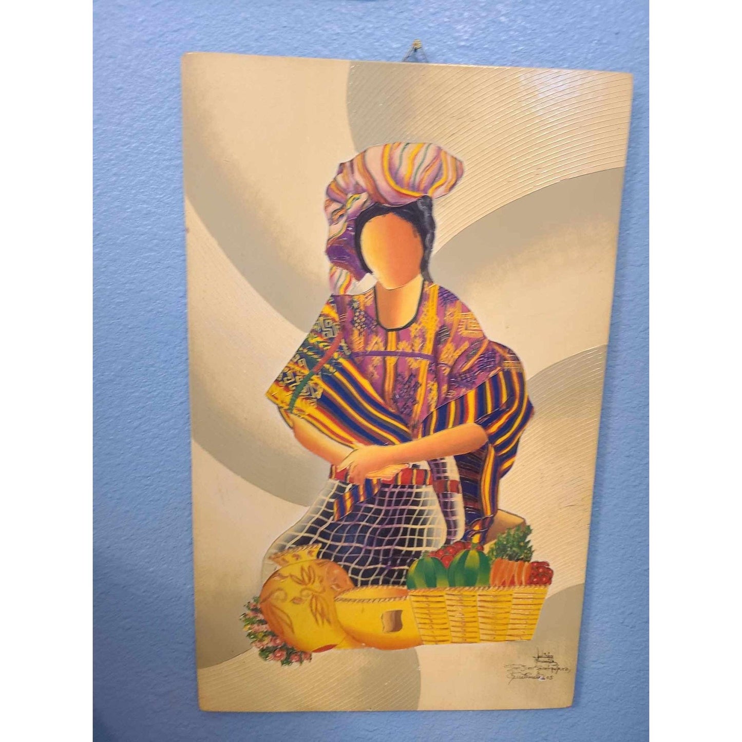Textured Signed Art Of Woman At Market San Juan Sacatepequez Guatemala 2005