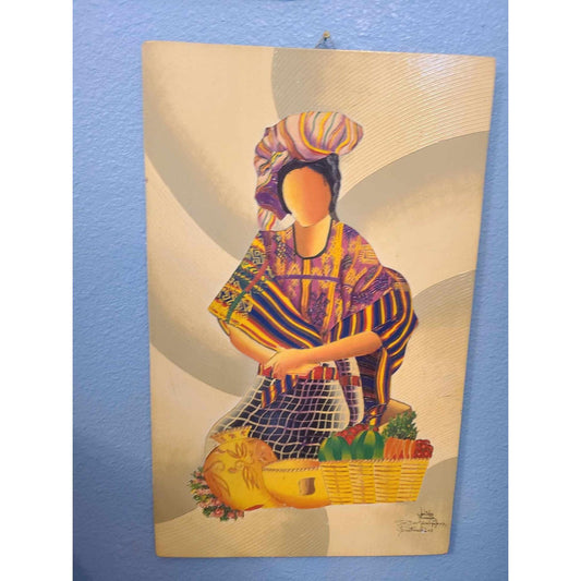 Textured Signed Art Of Woman At Market San Juan Sacatepequez Guatemala 2005