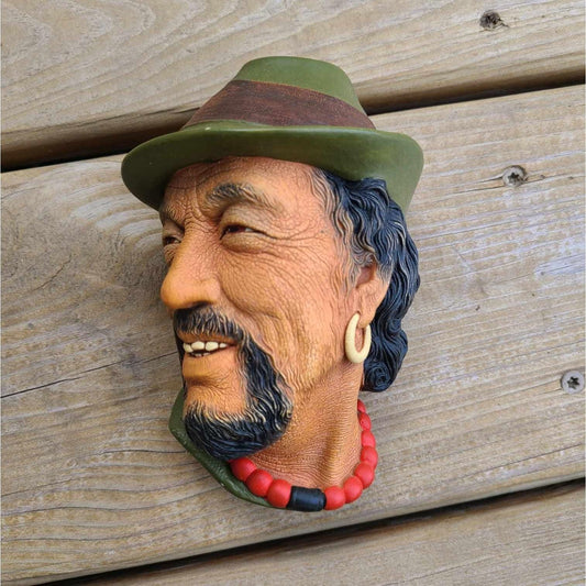 VIntage 1959 Bossons Tibetan Man Chalkware Wall Hanging Congleton England Hand Painted