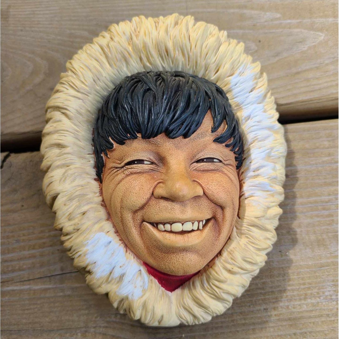 Vintage 1968 Bossons Inuit Head Chalkware Wall Art England Hand Painted