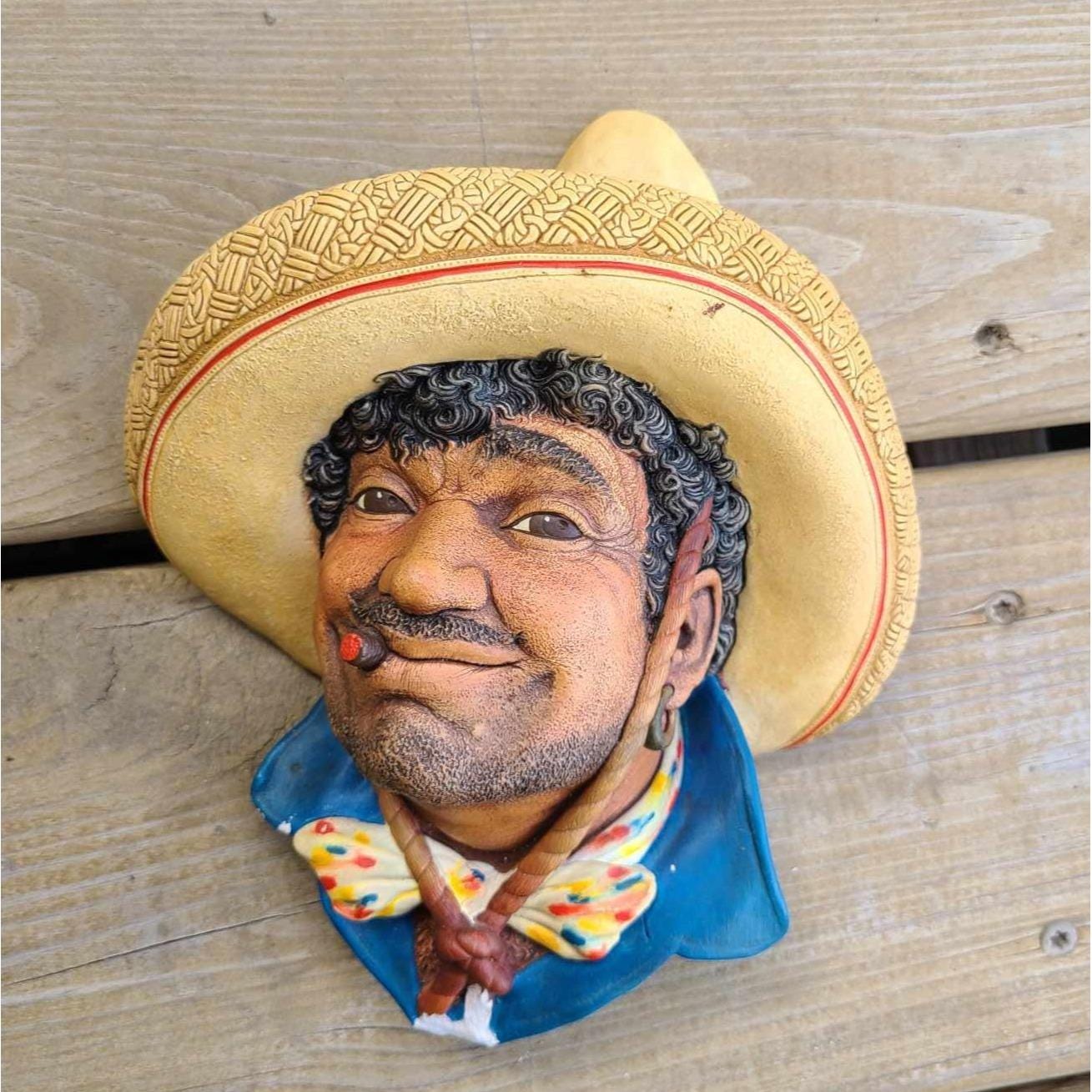 Vintage 1960 Bossons Poncho Chalkware Head Wall Art Hand Painted England AS IS