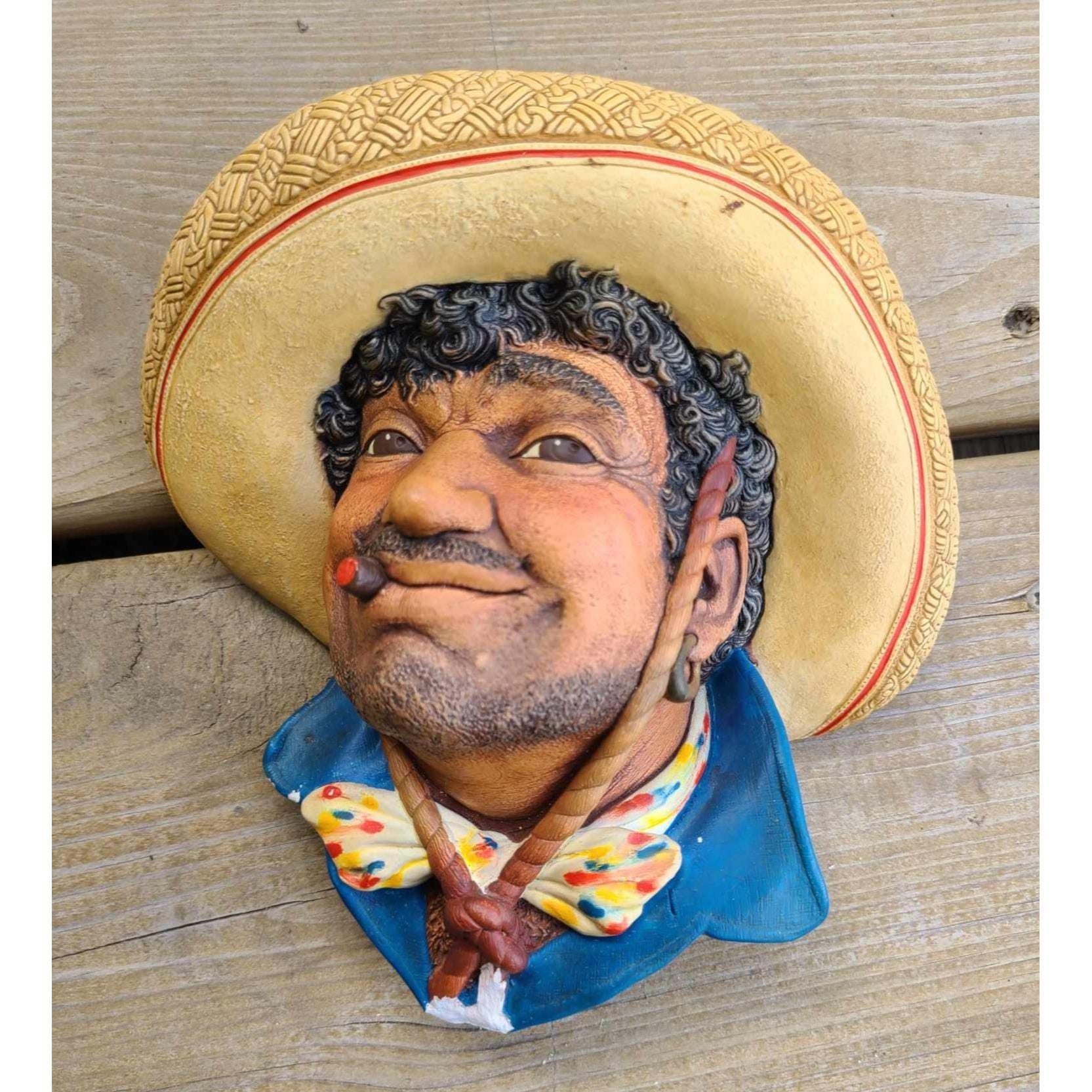 Vintage 1960 Bossons Poncho Chalkware Head Wall Art Hand Painted England AS IS