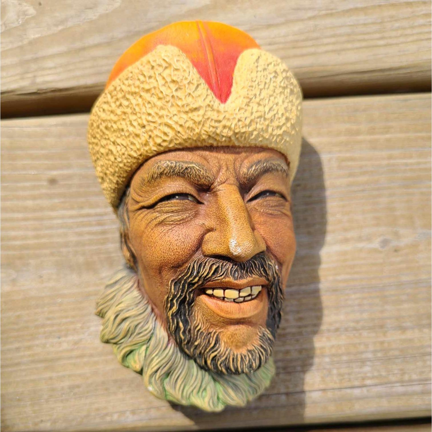 Vintage 1966 Himalayan Bossons Head Chalkware Wall Art England Hand Painted