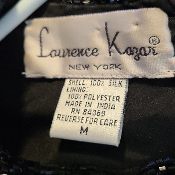 Vintage Laurence Kazar Black and White Beaded Gown Size Medium 1980s