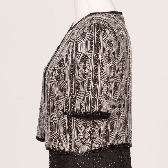 Vintage Laurence Kazar Black and White Beaded Gown Size Medium 1980s