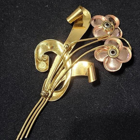 Vintage Signed Harry Iskin Gold Filled Brooch Flowers and Rhinestones