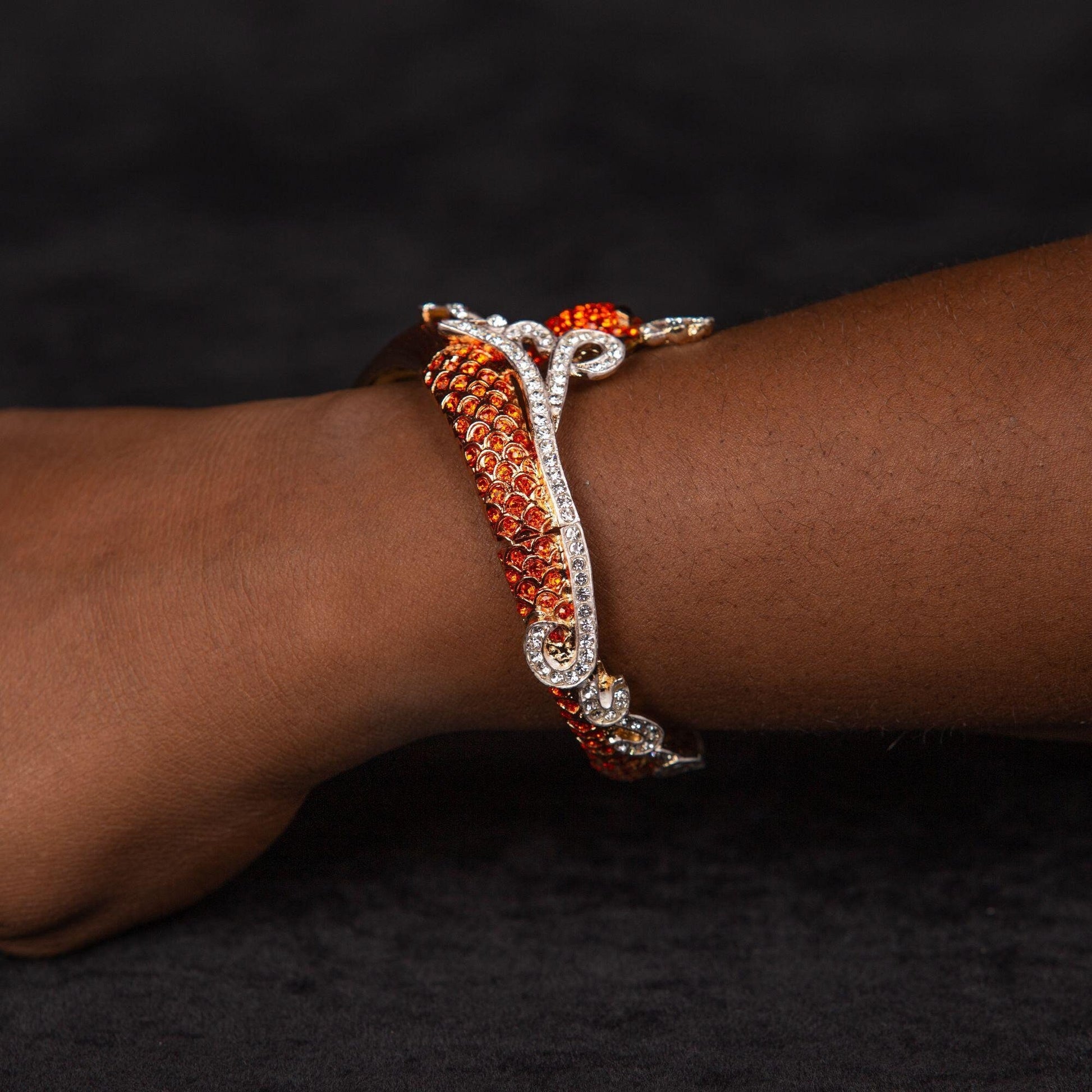 Vintage Rhinestone Goldfish Koi Fish Bangle Bracelet