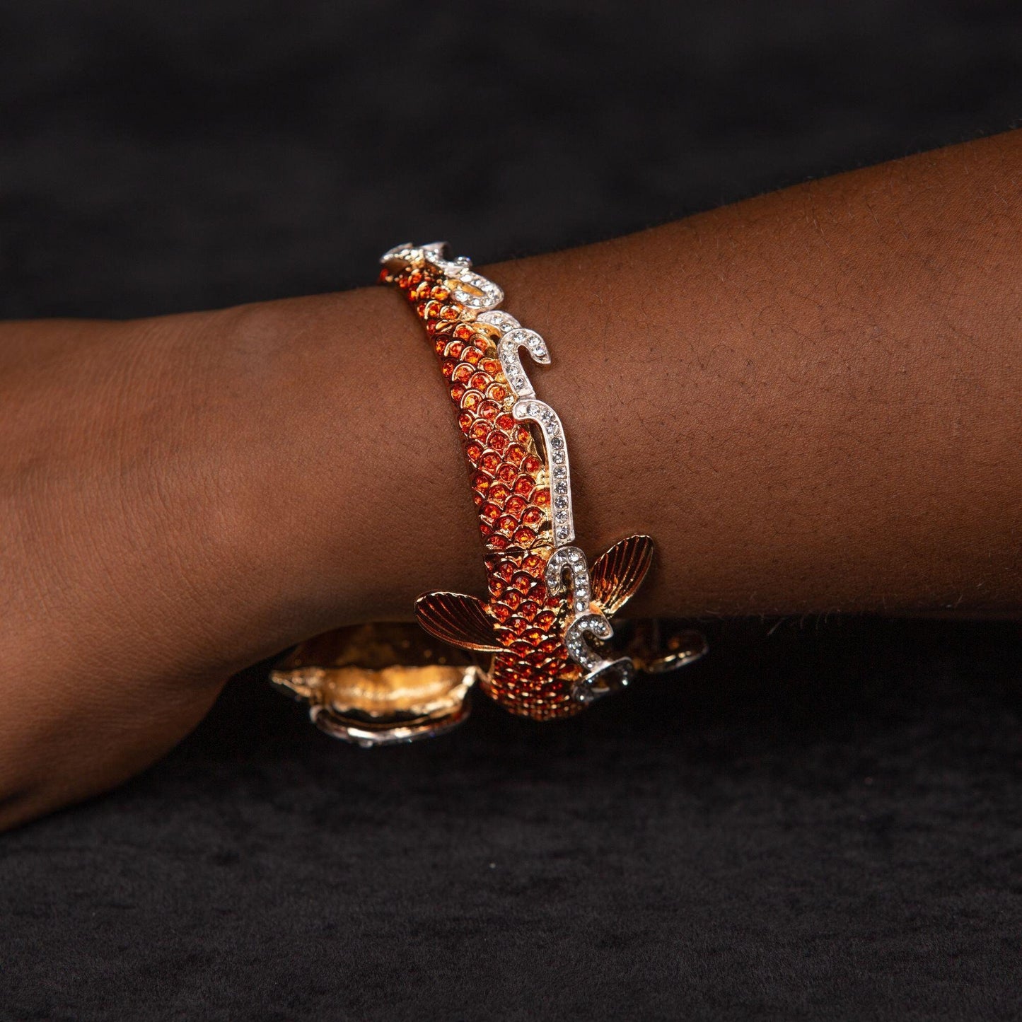 Vintage Rhinestone Goldfish Koi Fish Bangle Bracelet