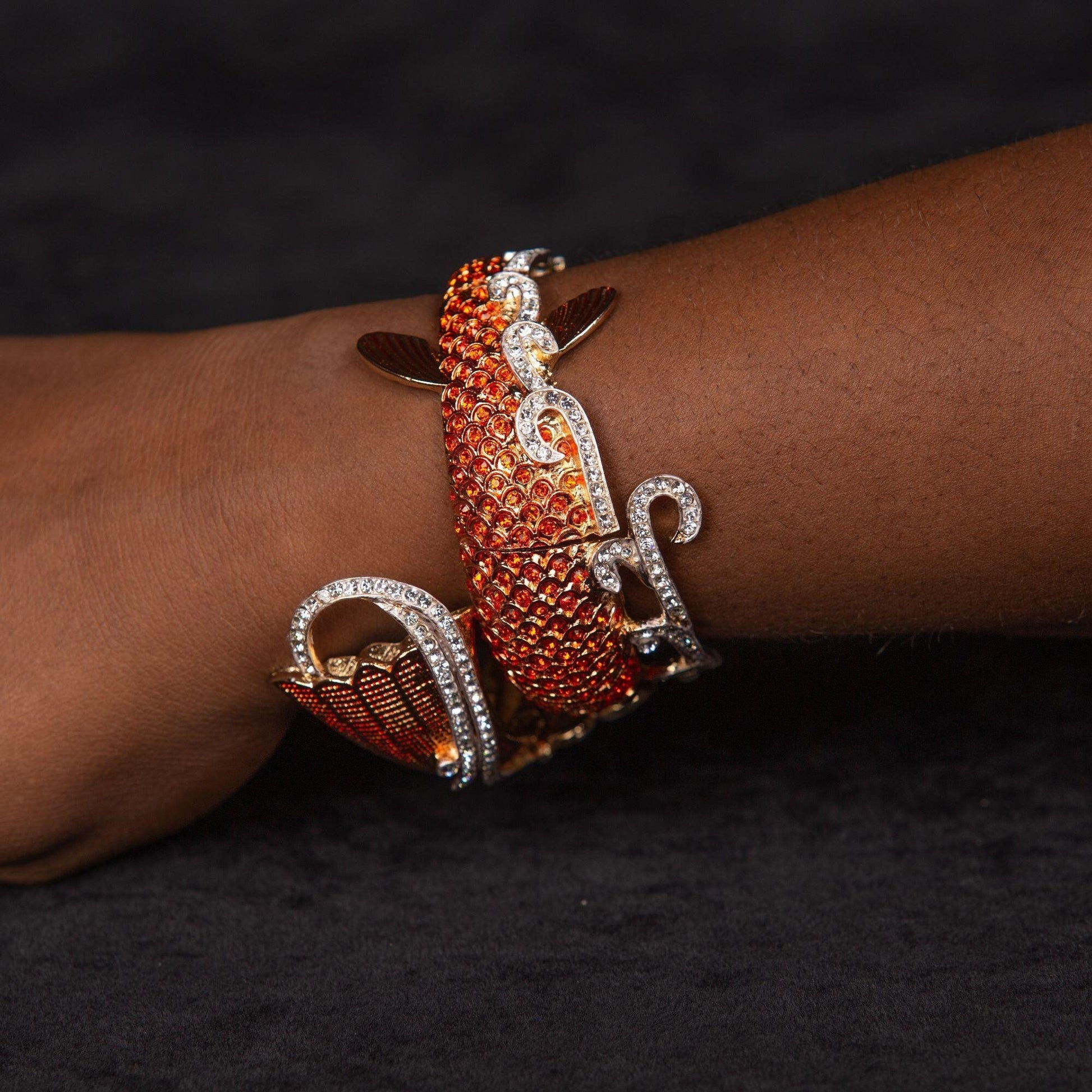 Vintage Rhinestone Goldfish Koi Fish Bangle Bracelet