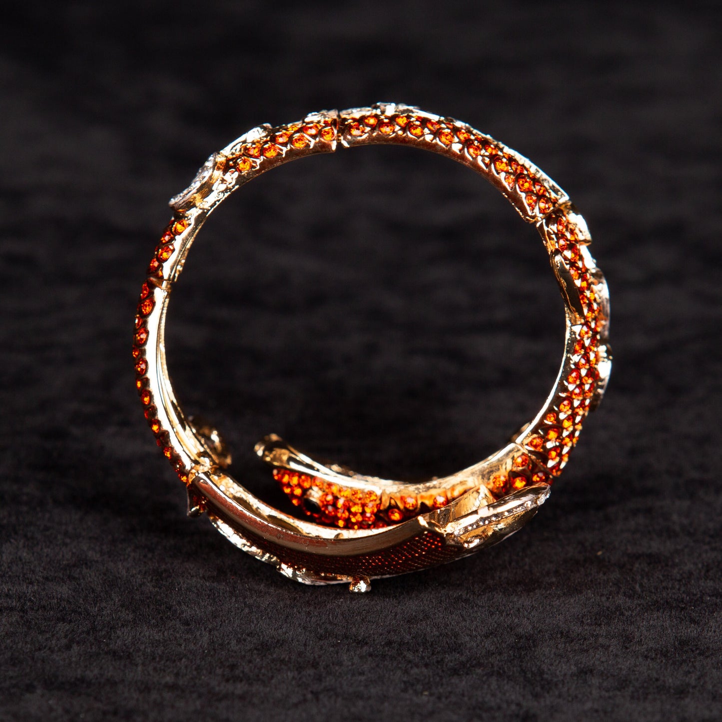 Vintage Rhinestone Goldfish Koi Fish Bangle Bracelet
