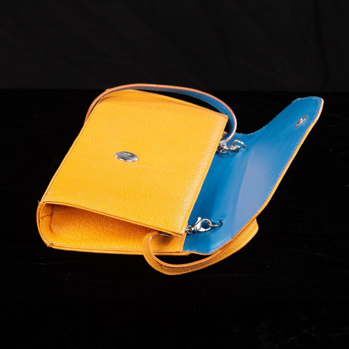 New Ben Silver Pigskin Leather Clutch Orange and Blue