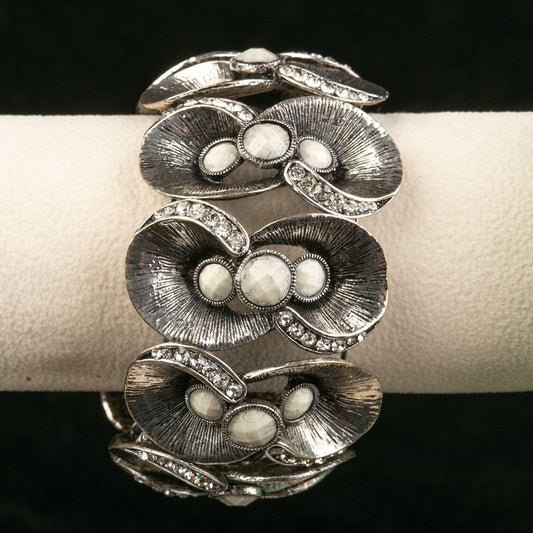 Vintage Large Floral Rhinestone Cuff Bracelet